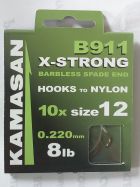 KAMASAN B911 X-STRONG BARBLESS SPADE END HOOKS TO NYLON SIZE 12